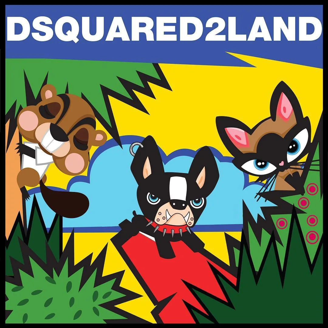 Artwork promozionale di Dsquared2Land con i personaggi del gioco