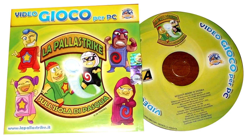 Copertina PC di La Pallastrike sull’Isola di Pasqua, videogioco Ferrero con sito dedicato lapallastrike.it