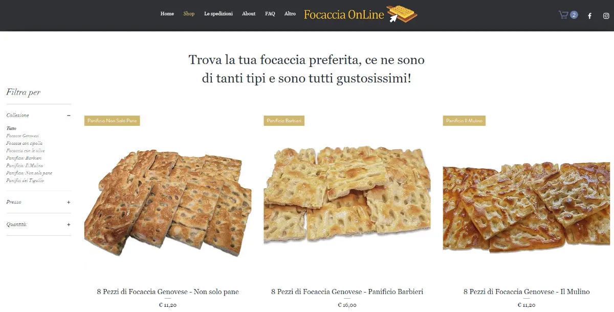 Interfaccia di FocacciaOnline